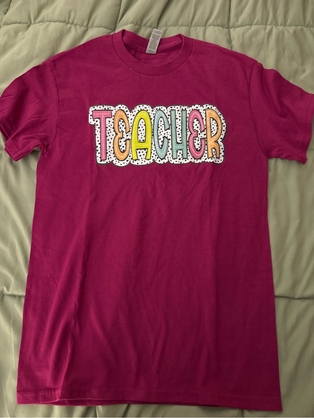 Gildan TEACHER Graphic Tee with Rainbow Letters